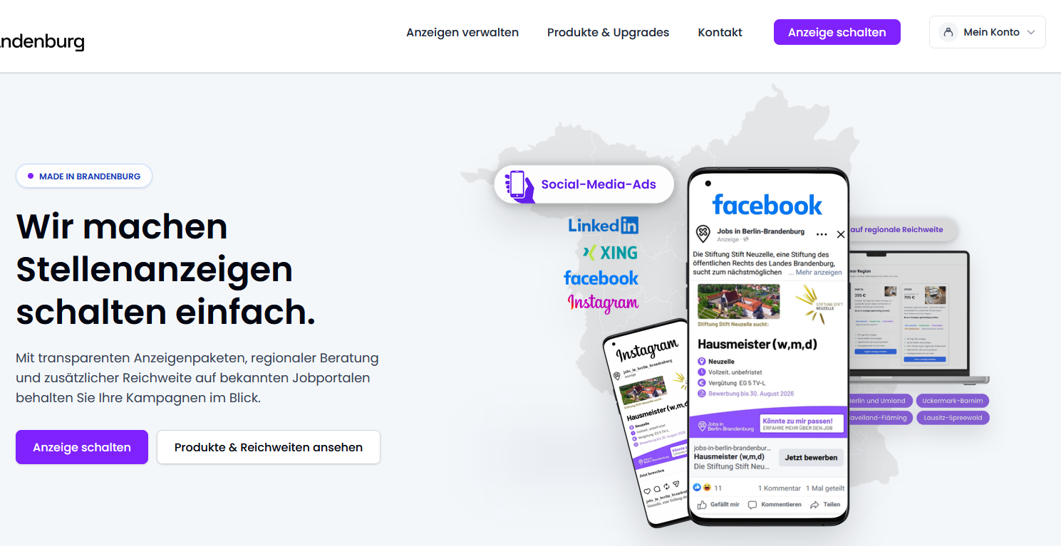 Digitale Stellenanzeige mit regionaler und sozialer Reichweite