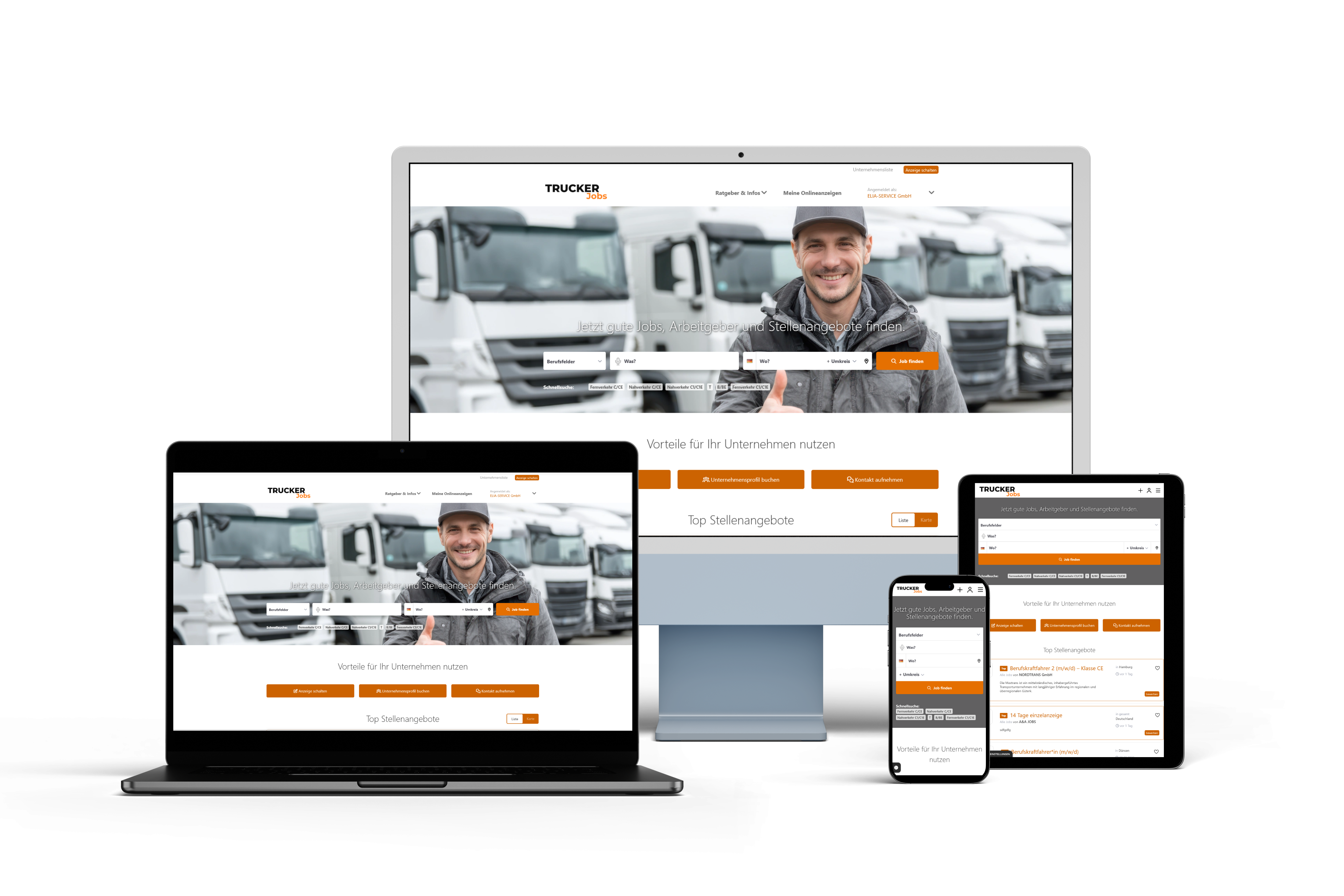 TRUCKER Jobs auf Desktop, Tablet und Smartphone